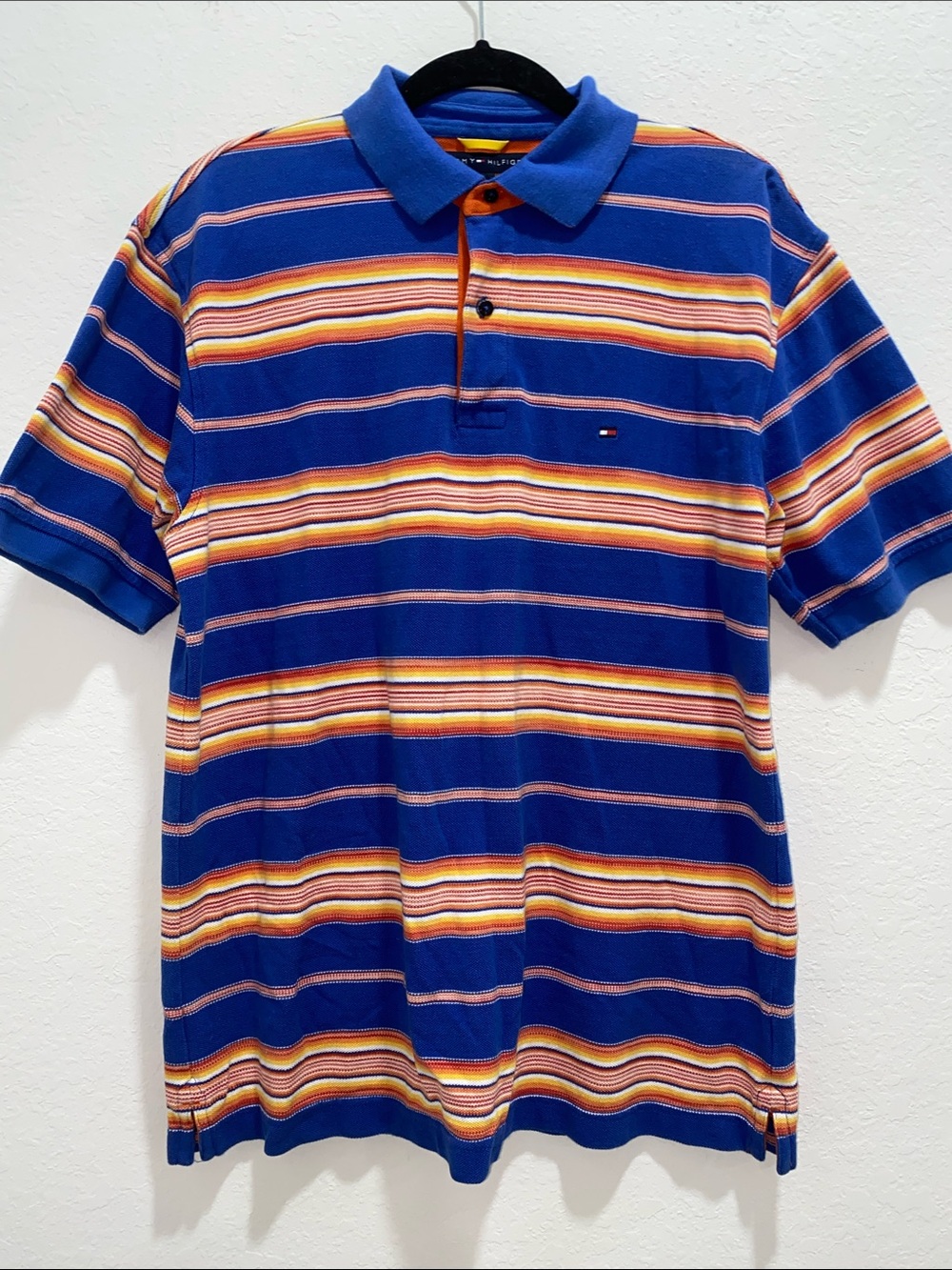 Tommy Hilfiger Short Sleeve 100% Cotton Bright Colored Striped Polo-Medium